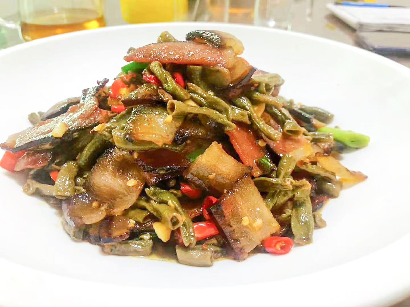 Laoganma Stir-fried Beans with Bacon.